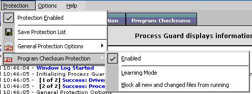 Program Checksum Options Menu